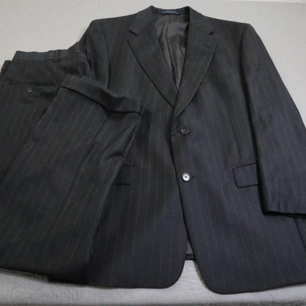 Burberry London Suit Mens 43R 38x30 Gray Pinstripe Wool 2 Piece Blazer Pants