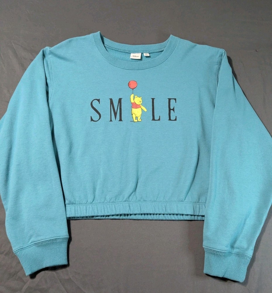 Disney Winnie the Pooh Smile Graphic Blue Sweatshirt Crew Neck 2XL Women