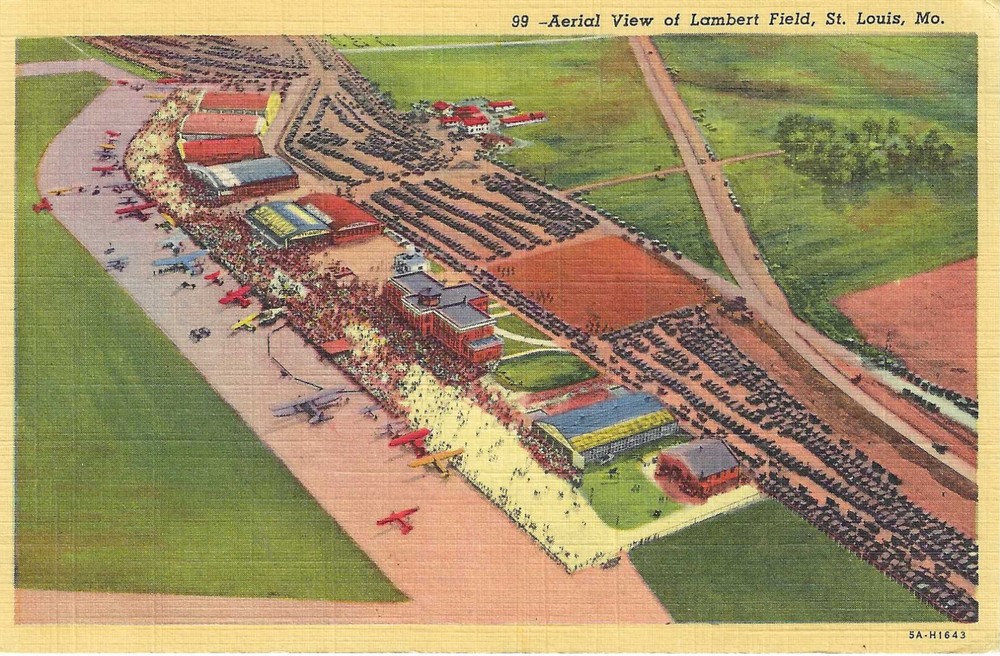 St. Louis Missouri MO~ Aerial View of Lambert Field ~ Linen UNP Postcard
