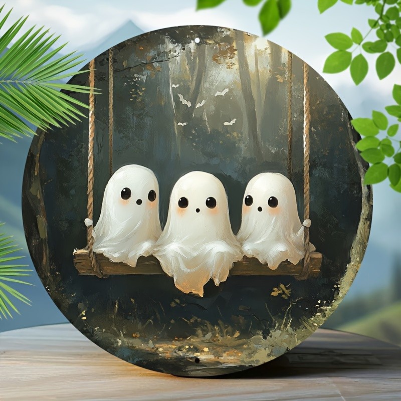 7.87inch Swinging Ghosts Round Aluminum Halloween Metal Wall Decor