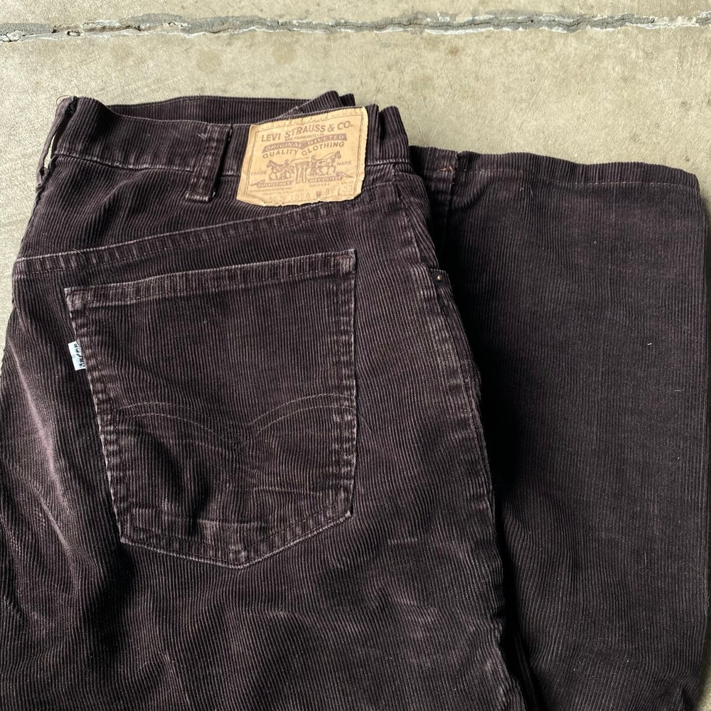 VINTAGE BROWN LEVIS WHITE TAB CORDUROY PANTS 70S MEASURE 33X30