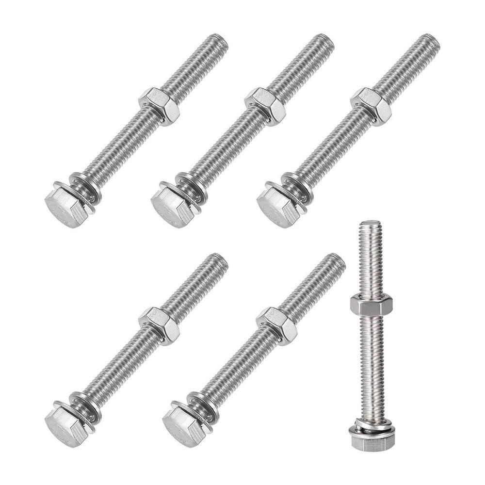 M8x65mm Hex Head Screws Bolts Nuts Flat Lock Washers Kit 6 Sets
