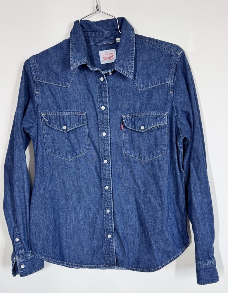 Levi's Women's Classic Blue Denim Pearl Snap Up Shirt Sz S Western Cowgirl Rodeo