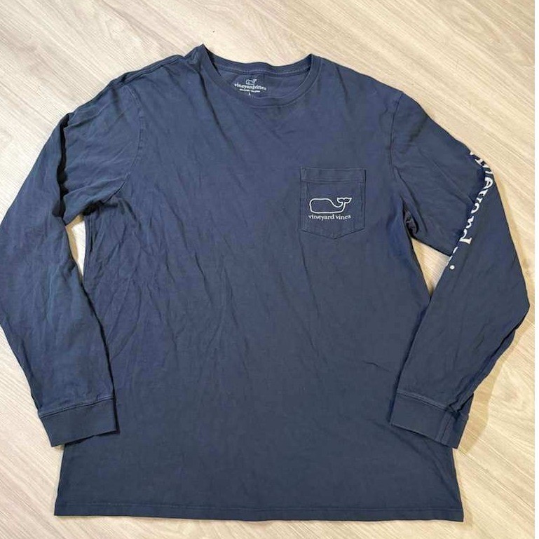 Vineyard Vines Whale Logo Long Sleeve T Shirt Mens Size L Navy Blue Cotton