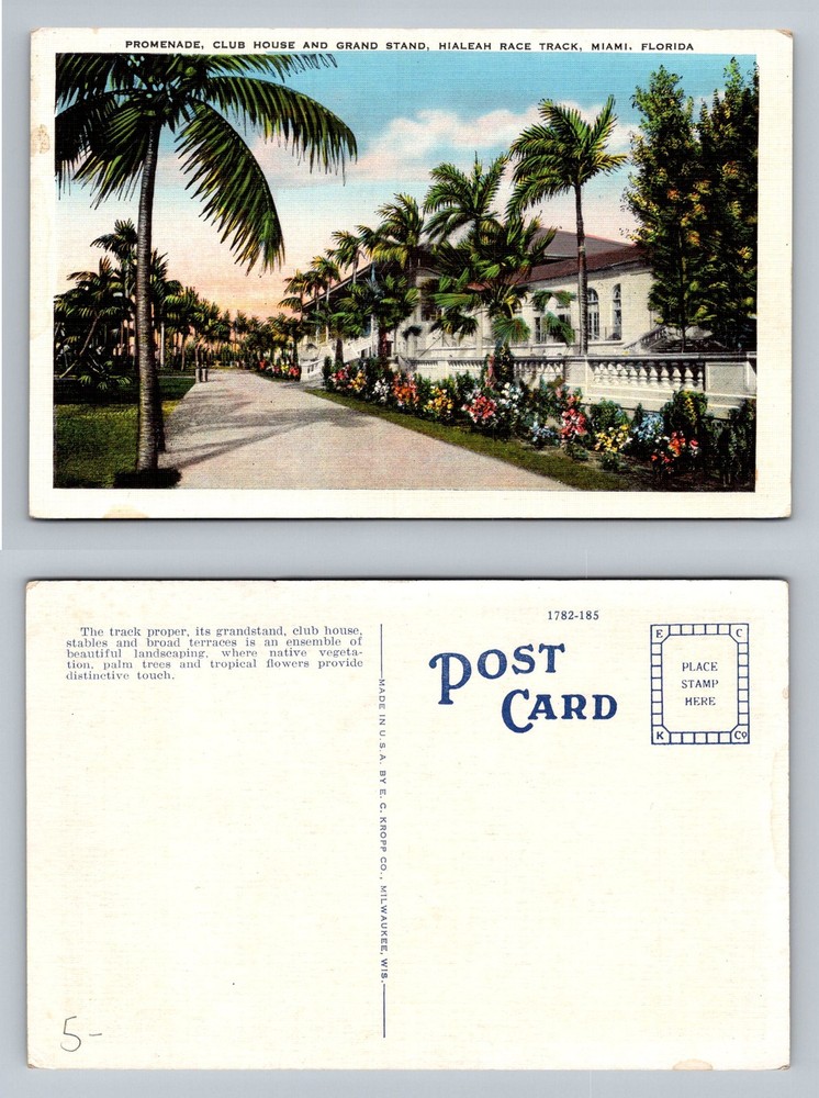 Miami, FL-Florida, Hialeah Race Track Promenade & Club House Vintage Postcard