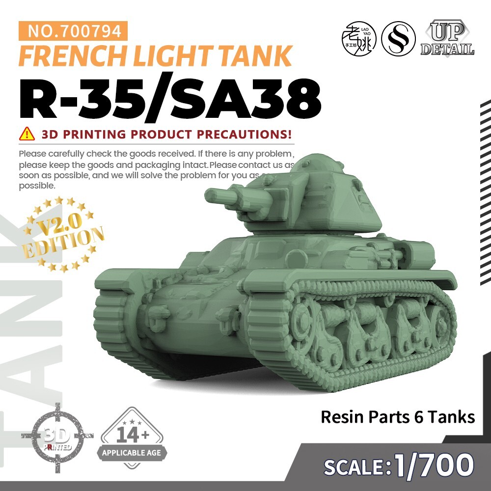 1/700 Scale French R-35 SA38 Light Tank Military Model Kit