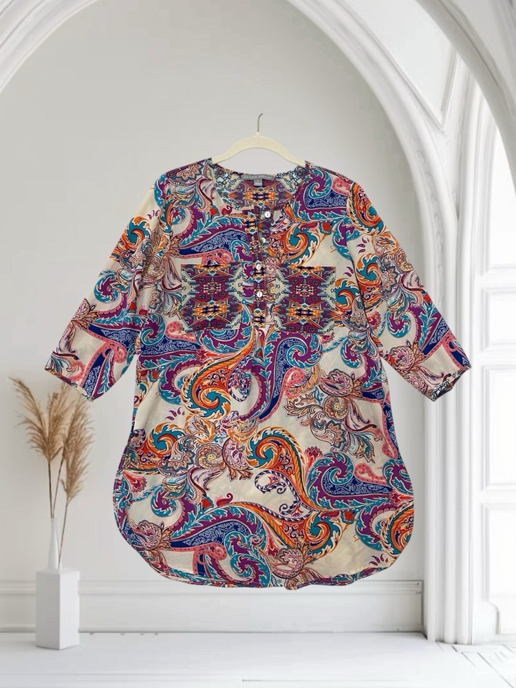 Valerie Stevens Womens Paisley Tunic Top Size Small Lightweight Summer Boho Chic