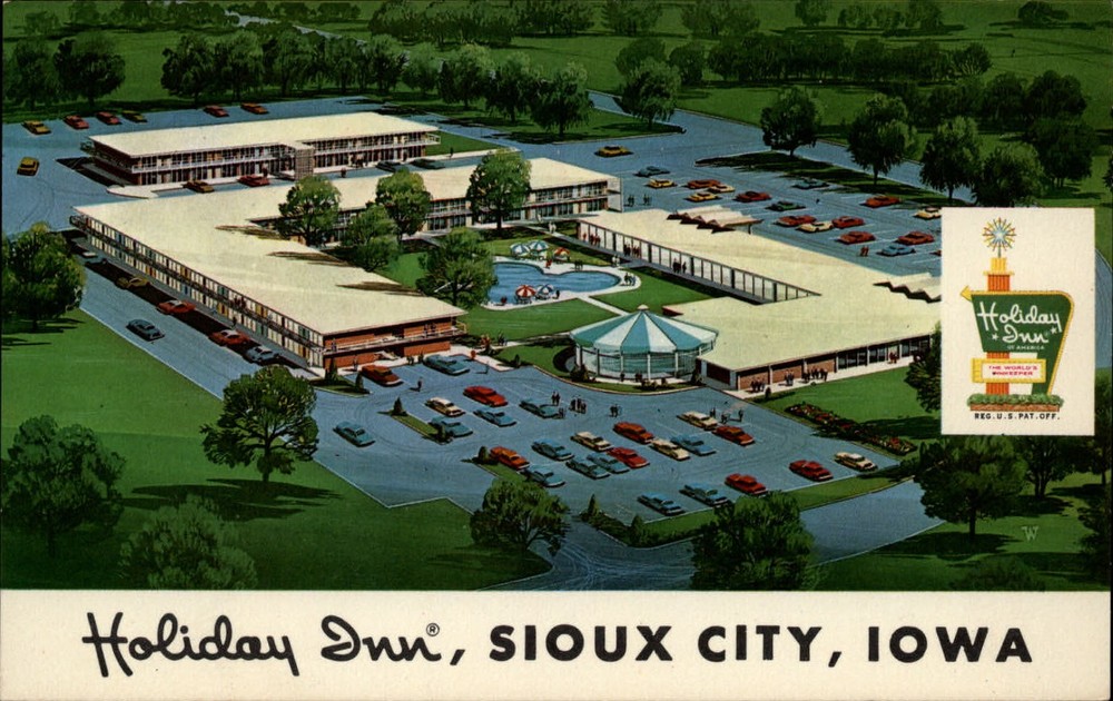 Holiday Inn Sioux City Iowa IA  aerial artist rendering ~ pool ~ unused postcard