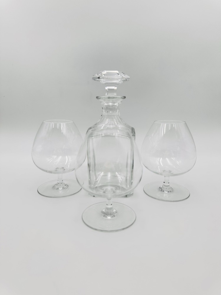 Perfection by Baccarat Crystal Bourbon Decanter & Stopper Harcourt 3 Glasses Set