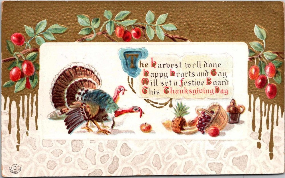 Thanksgiving Turkey Fruit Holiday Postcard