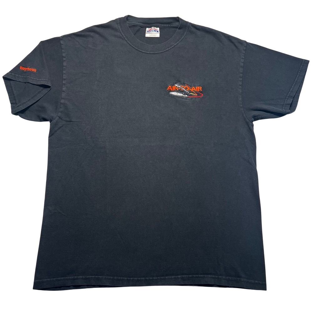 Vintage 90s Raytheon Corporate Air Missile T Shirt Mens Large Black Hanes Beefy