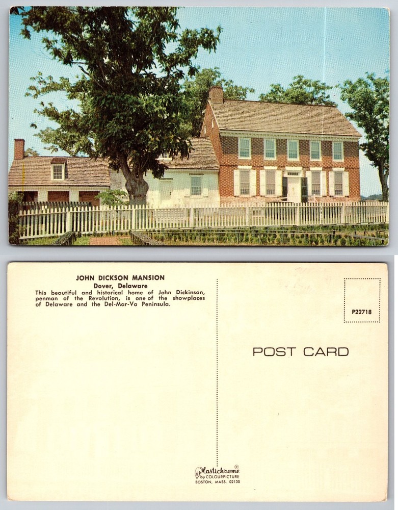 John Dickinson Mansion Dover Delaware Plastichrome Postcard Historic Home