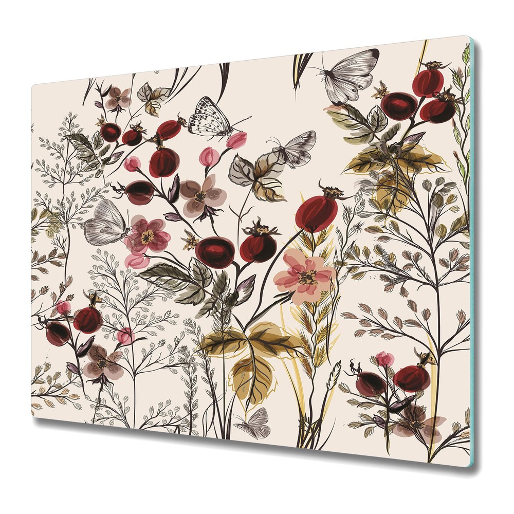 Tempered Glass Worktop Saver Field composition red and brown 60x52