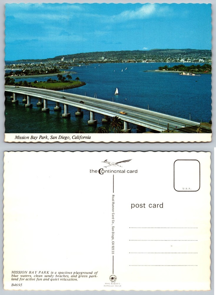 Vintage Mission Bay Park San Diego CA Postcard Road Runner Card Co. Bridge