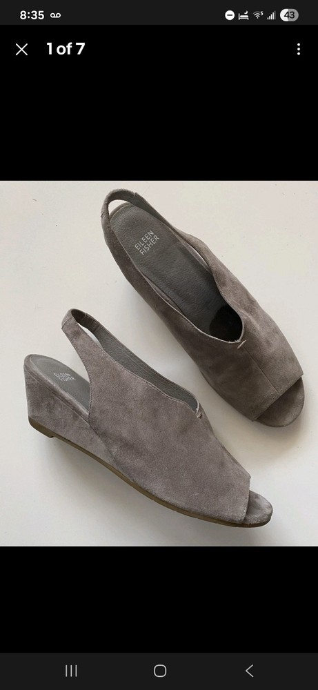 Eileen Fisher Nubuck Slingback Wedges Open Toes Sandals Taupe/Gray Size 11