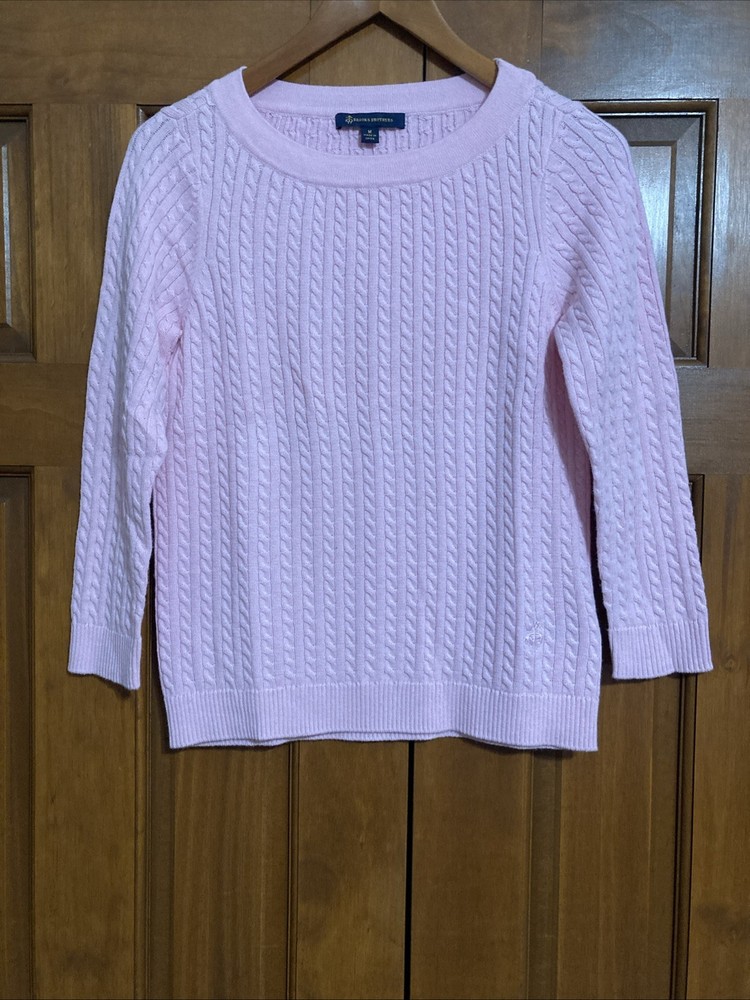 NWT Brooks Brothers Cotton Cashmere Cable Knit Pink Sweater Women’s Sz Medium M