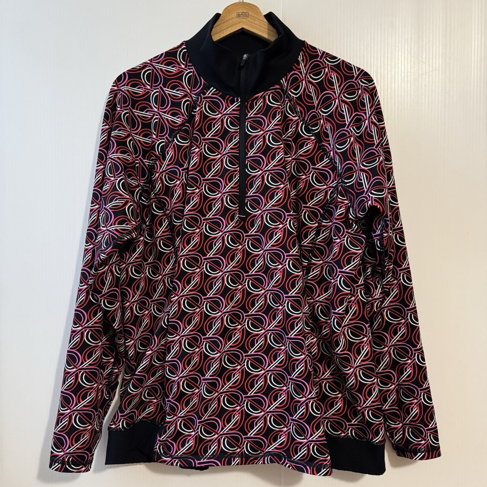 Talbots Performance Interlock Half-Zip Pullover Layered Lines Size 1X Multicolor