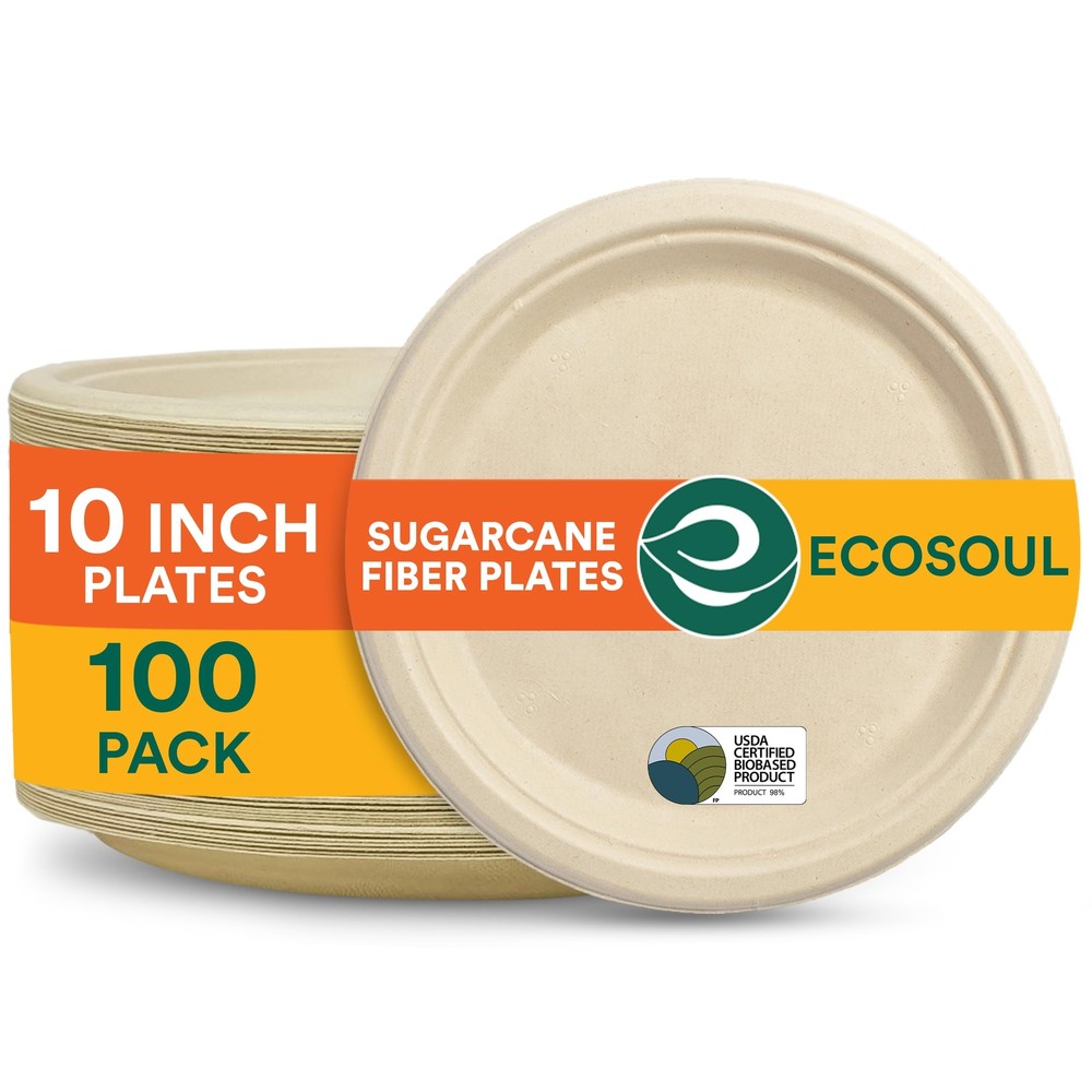100% Compostable 10 Inch Paper Plates [100-Pack] Disposable Party Plates I He...