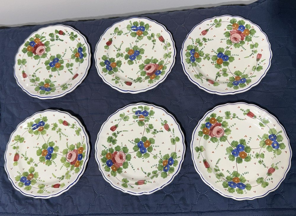 Six VTG Hand Painted Ceramic  Scalloped 7