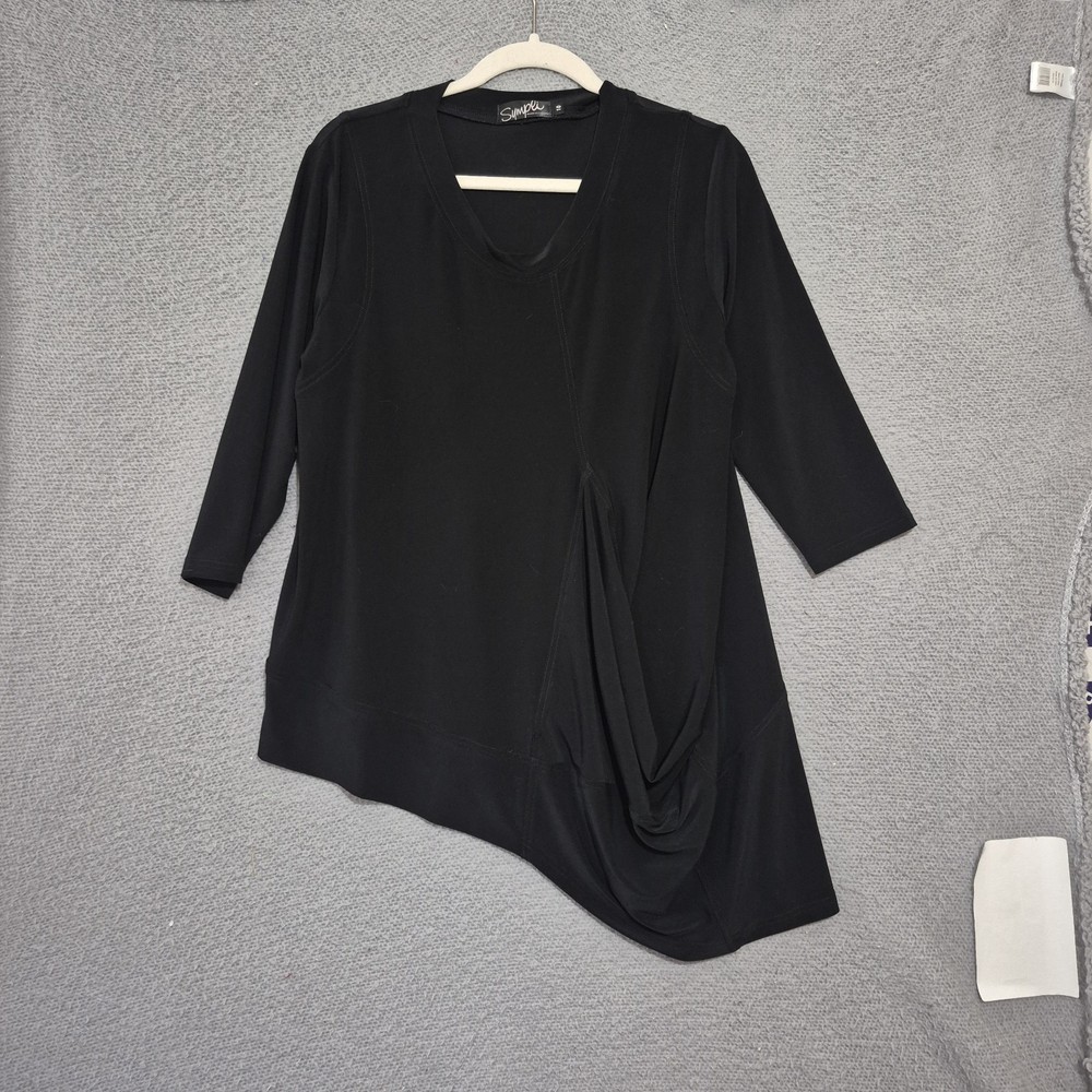 Sympli Women's Scoop Neck Asymmetrical Black 3/4 Sleeves Top 10