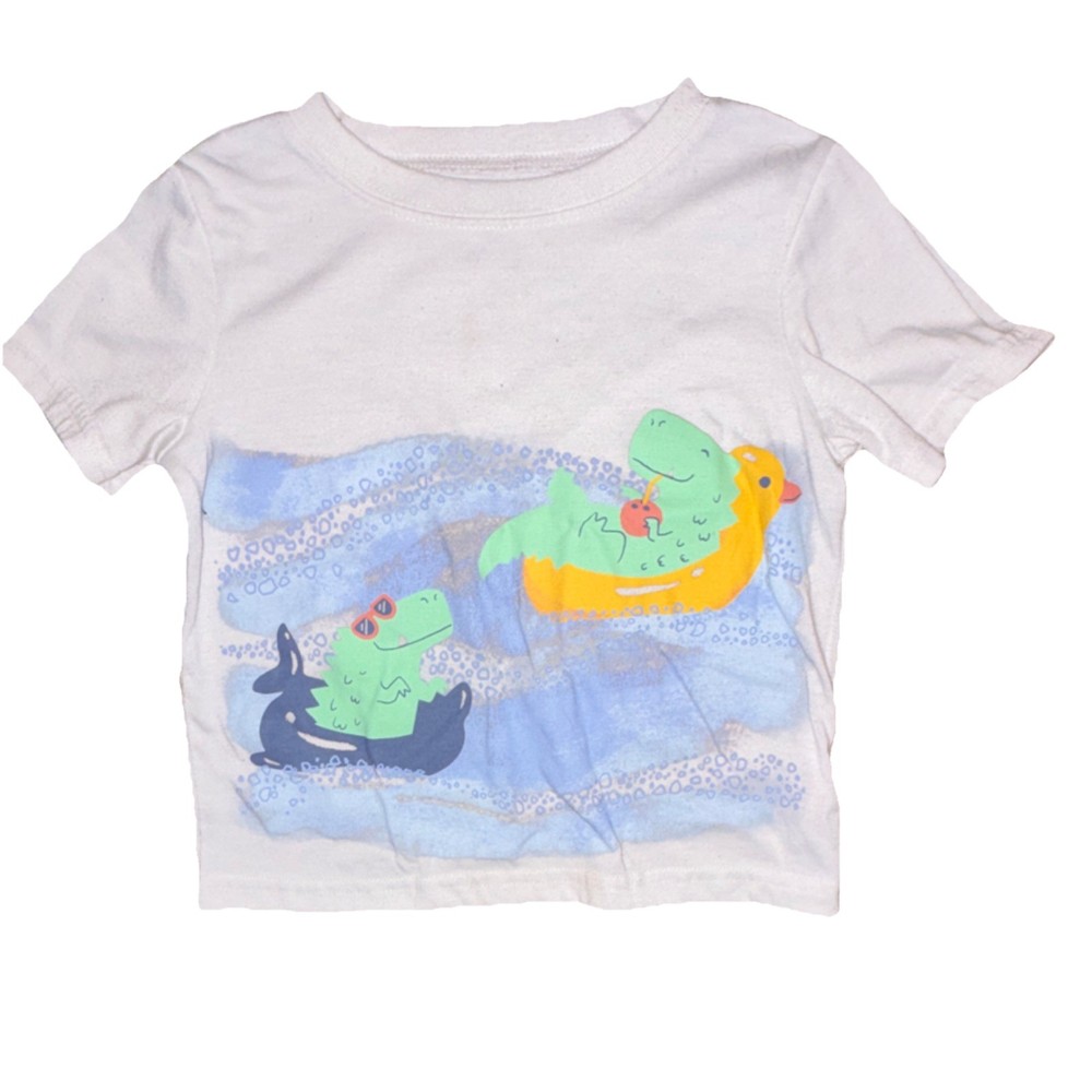 Carter's 3T White Dinosaur Graphic Short Sleeve T-Shirt Crew Neck Toddlers