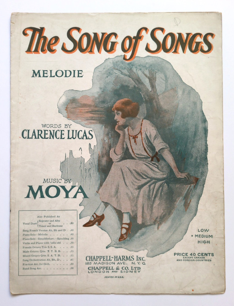 The Song of Songs Moya Harold Vicars Clarence Lucas 1914 Sheet Music