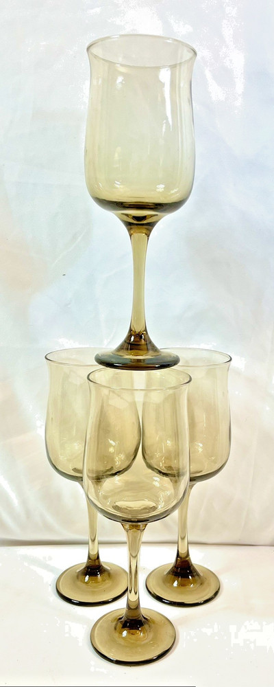 4 Vtg MCM Wine Glasses Tall Connoisseur Tawny Libbey SMOKE BROWN AMBER