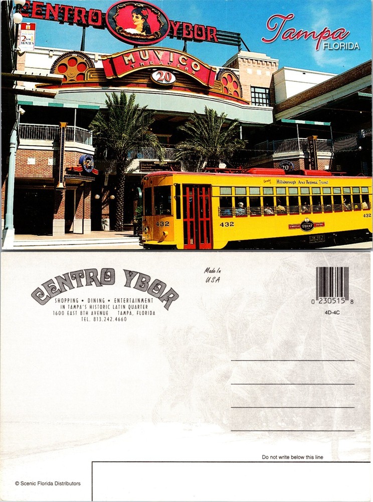 Continental Centro Ybor Trolley Tampa Florida FL Postcard