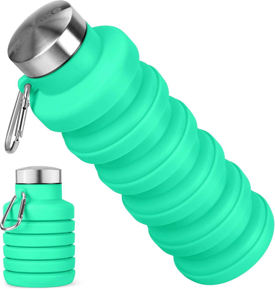 Collapsible Water Bottles, 16Oz BPA Free Silicone Foldable Water Bottle with Car