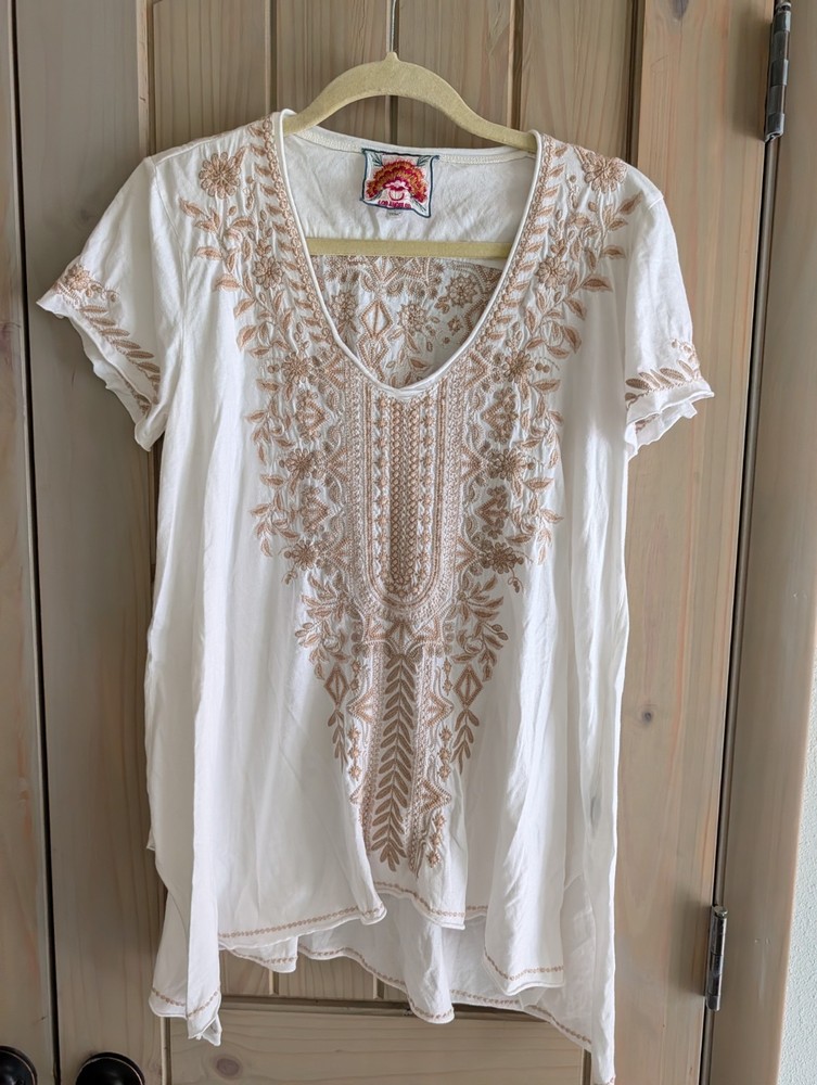 Johnny Was Embroidered Drape Tunic T-Shirt Size Small