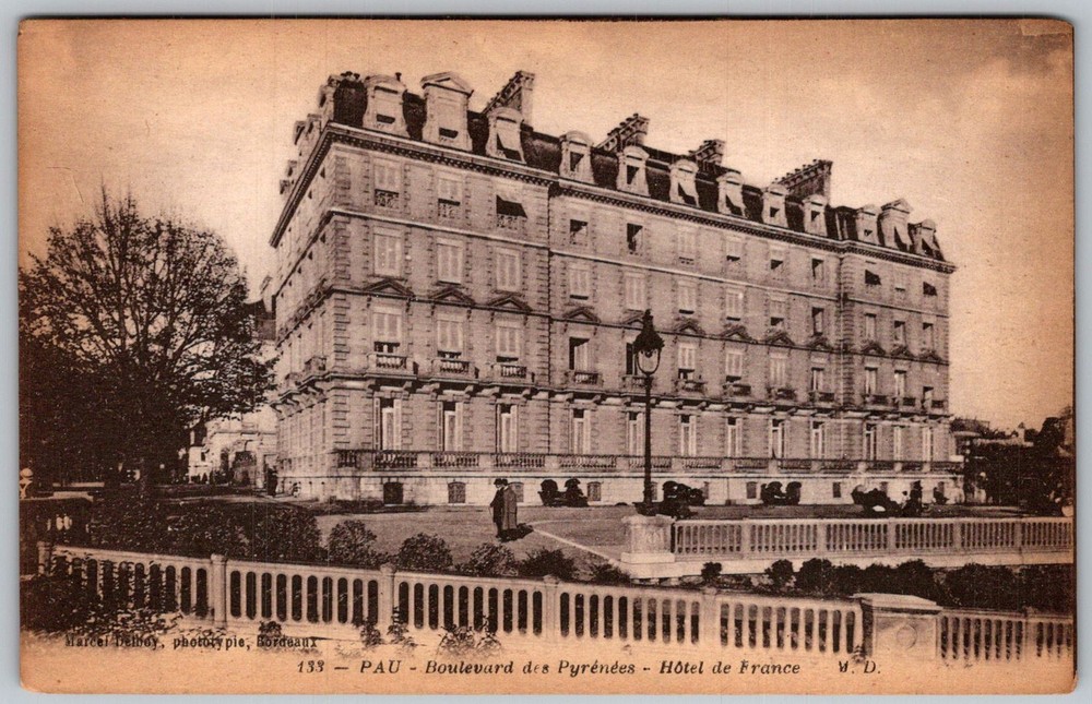 Antique Postcard Hotel DE France Boulevard Pau, Fr 1910s
