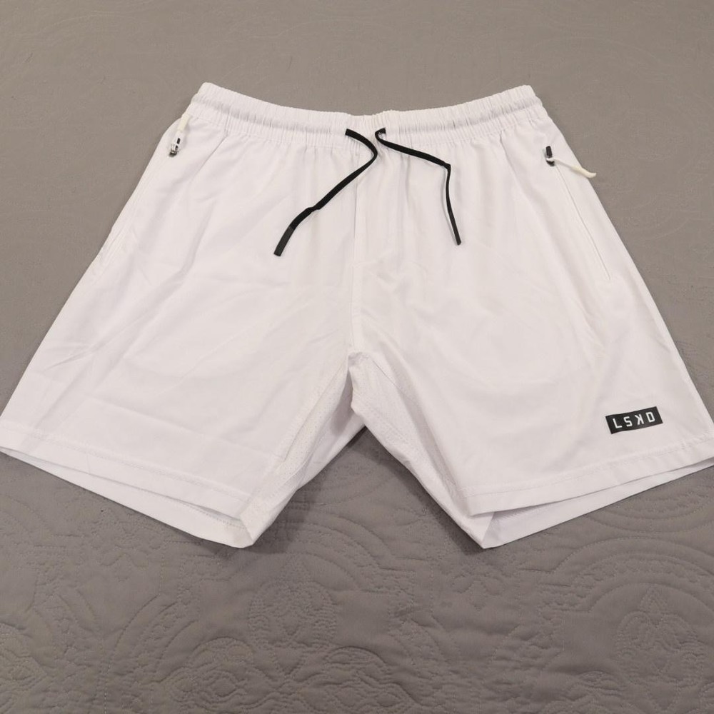 LSKD Shorts Mens Medium White Athletic Running Training Stretch Gym Performance