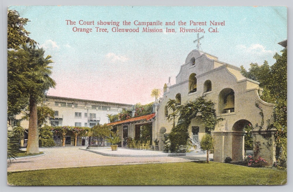Riverside California, Glenwood Mission Inn Court Campanile, Vintage Postcard
