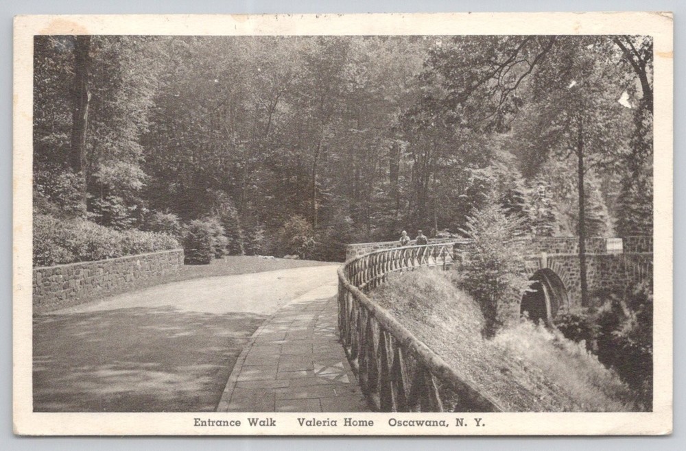 Entrance Walk Valeria Home Oscawana NY 1940 Stone Bridge Postcard