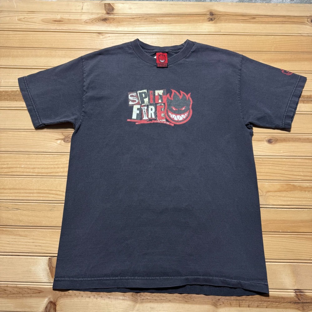 Vintage 90s Y2K Spitfire Wheels Live To Burn Bighead Skateboard Shirt - Medium