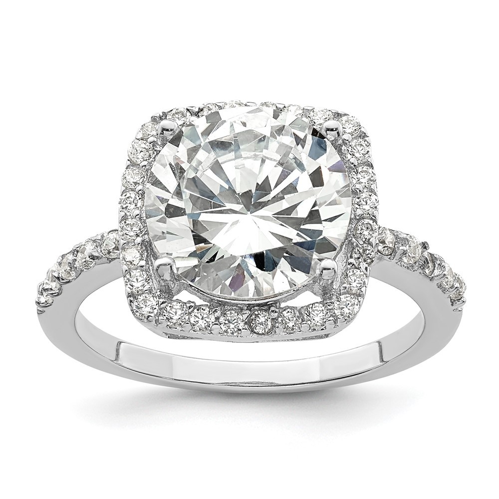 Sterling Silver Rhodium-plated Polished Cubic Zirconia Square Halo Ring Size 6