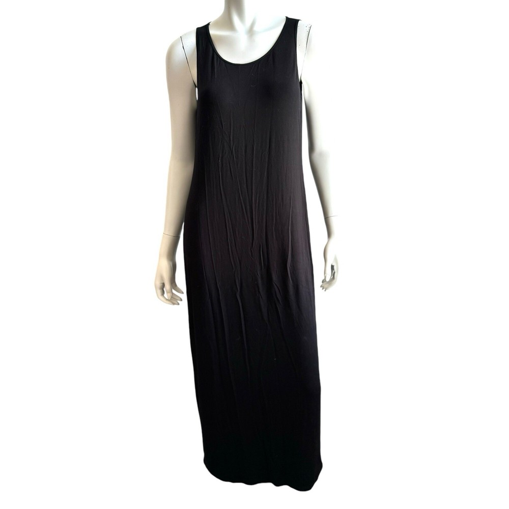 Eileen Fisher Medium Maxi Dress Black Sleeveless Scoop Neck Kint Capsule Viscose