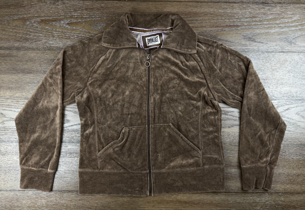 Everlast Women's Brown Velour Track Jacket Y2K Size Large