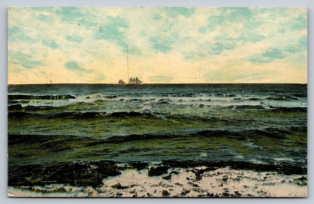 1911 Vintage Boston MA Ocean Scene Postcard with Sailing Ships