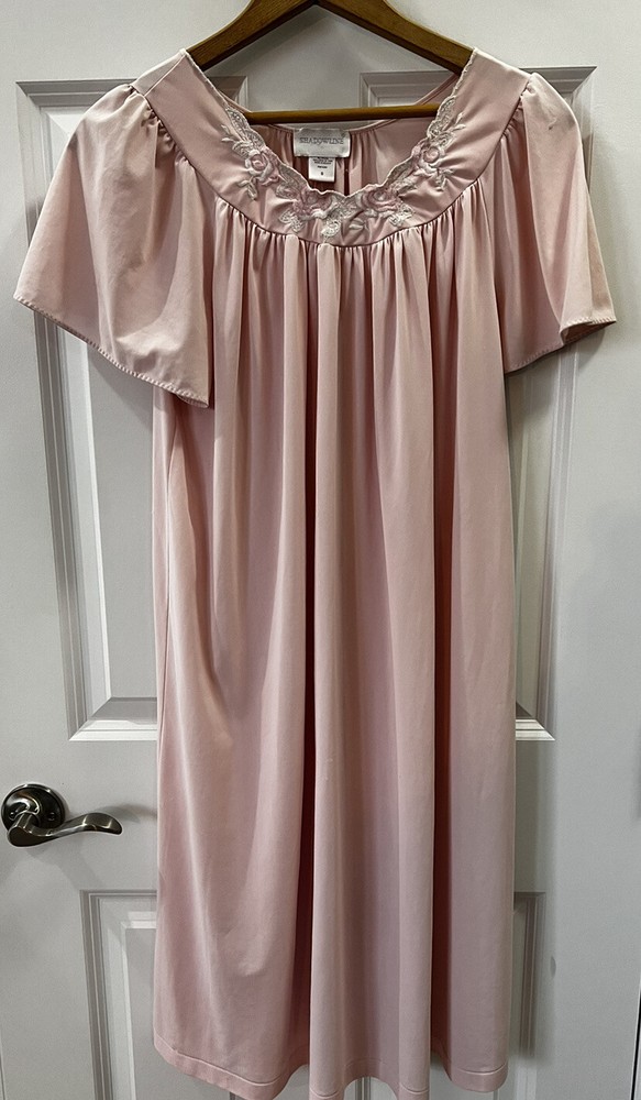 Shadow Line  Small Women’s Vintage Night Gown Pink Embroidered Flowers Nylon