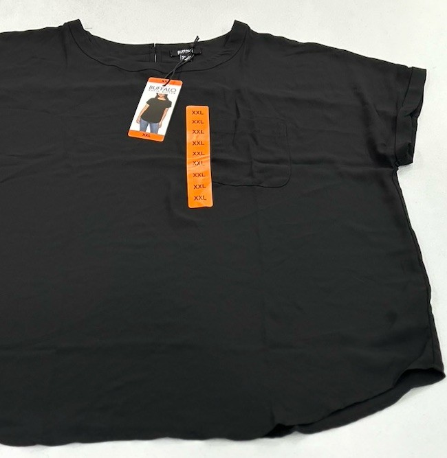 Buffalo David Bitton Women's Woven Patch Pocket Blouse, Black, XXL
