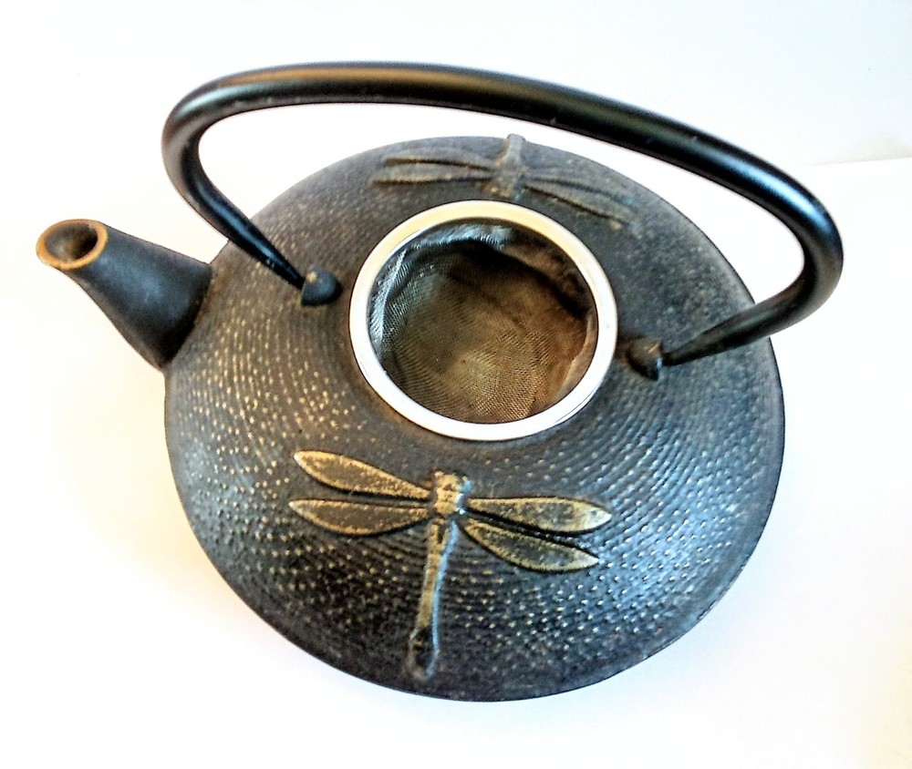 Japanese Cast Iron Teapot Dragon Fly Loose Tea Infuser Black