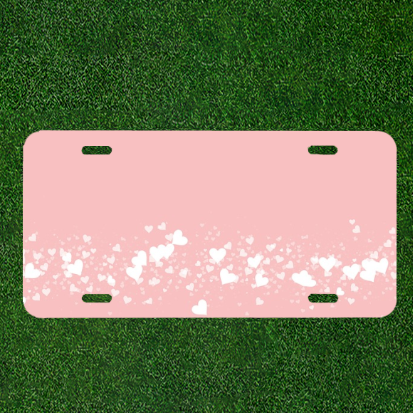 Custom Personalized License Plate Auto Tag With Pink And White Hearts Add Names
