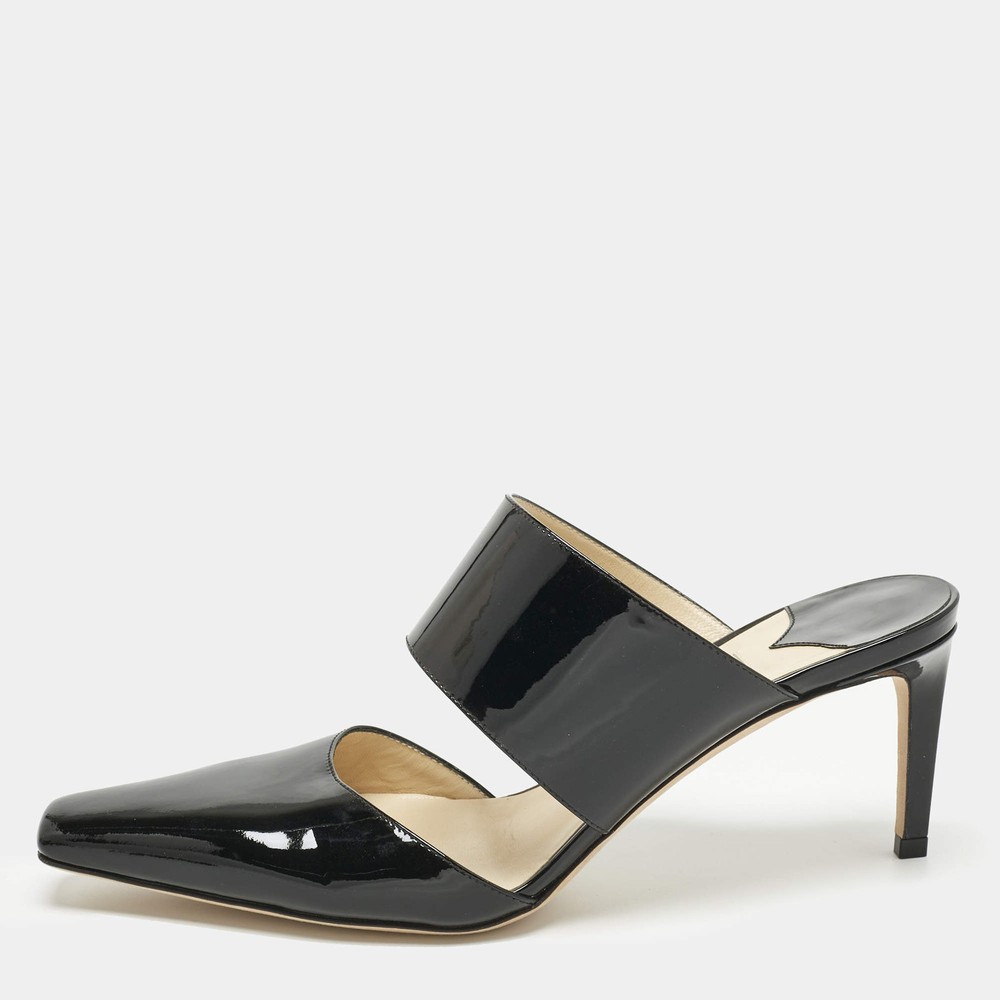 Jimmy Choo Black Patent Leather Hawke Pointed Toe Mules Size 40