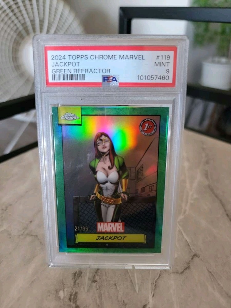 Jackpot 2024 Topps Chrome Marvel Green Refractor /99 PSA 9