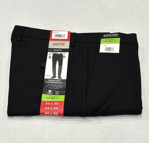 Kenneth Cole Reaction Slim-Fit Techni-Cole Pants for Men in Black Size 34x30