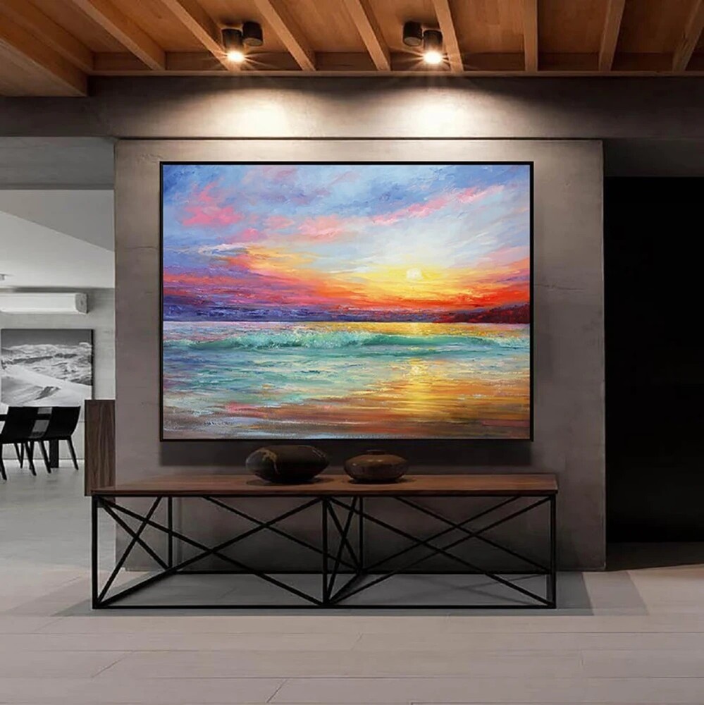 Handmade Sea Decor Sunrise Oil Painting Custom Canvas Wall Painting Living Room
