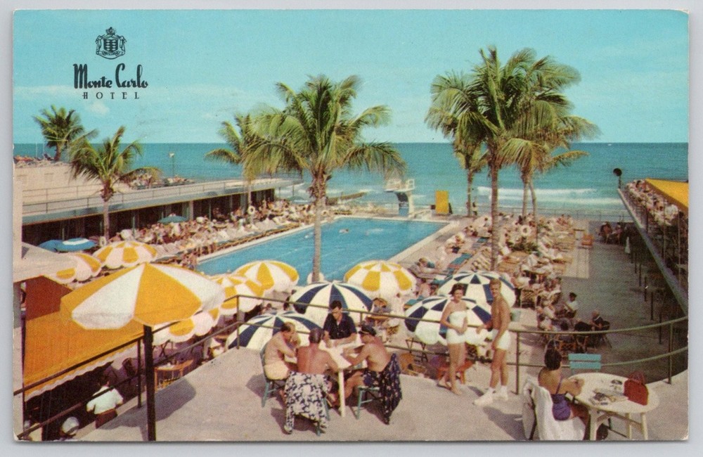 Monte Carlo Hotel Miami Beach FL Vintage Postcard Curteichcolor 1960s Pool