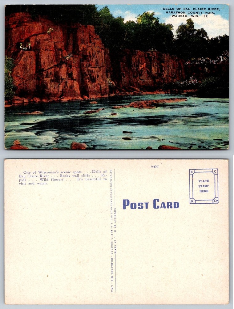 Dells of Eau Claire River Wausau WI Marathon County Park Natural Color Postcard