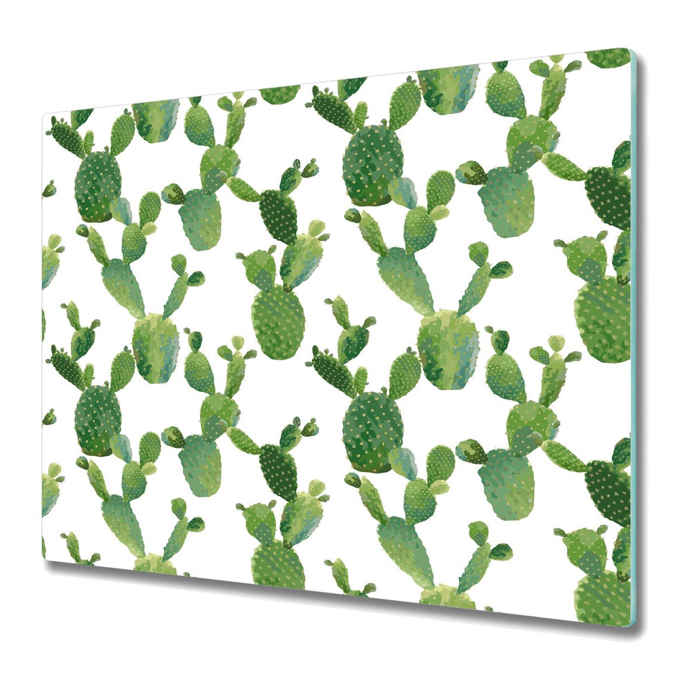 Glass Chopping Cutting Board Worktop Saver Natural Watercolour Cacti 60x52